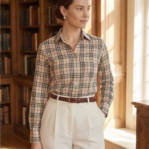 Burberry London Plaid Nova Check Shirt Women M Made in England Vintage Y2K